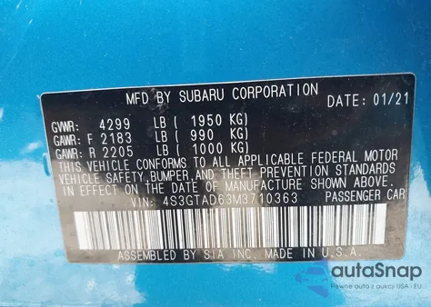 2021 Subaru Impreza Premium 5-Door z USA, uszkodzony, nr VIN 4S3GTAD63M3710363